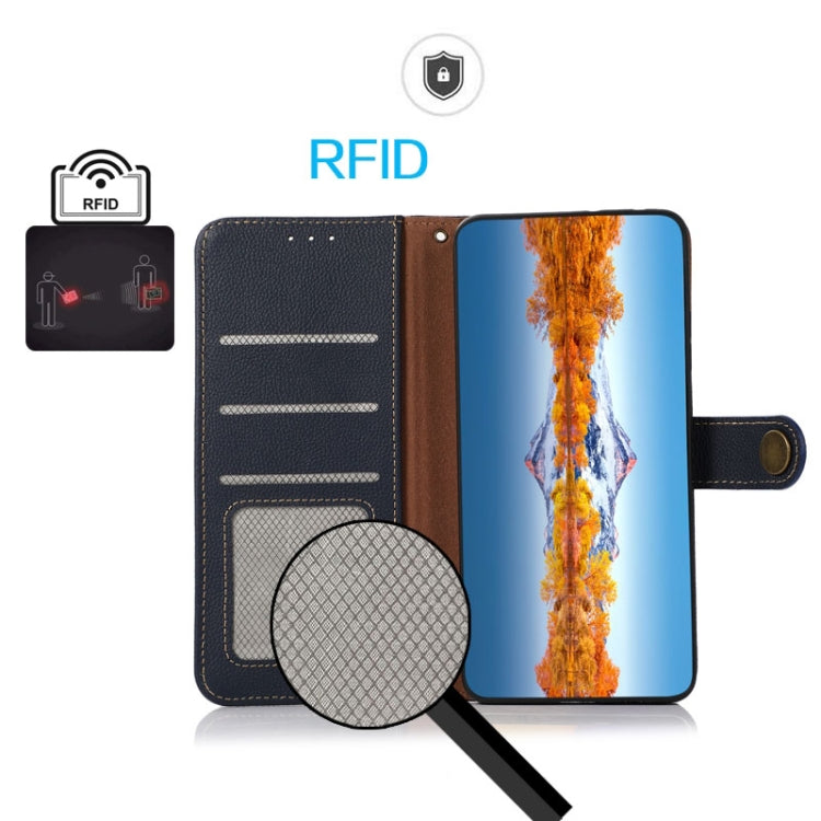 For Xiaomi Redmi Note 12 Pro China KHAZNEH Custer Genuine Leather RFID Phone Case(Blue) Eurekaonline