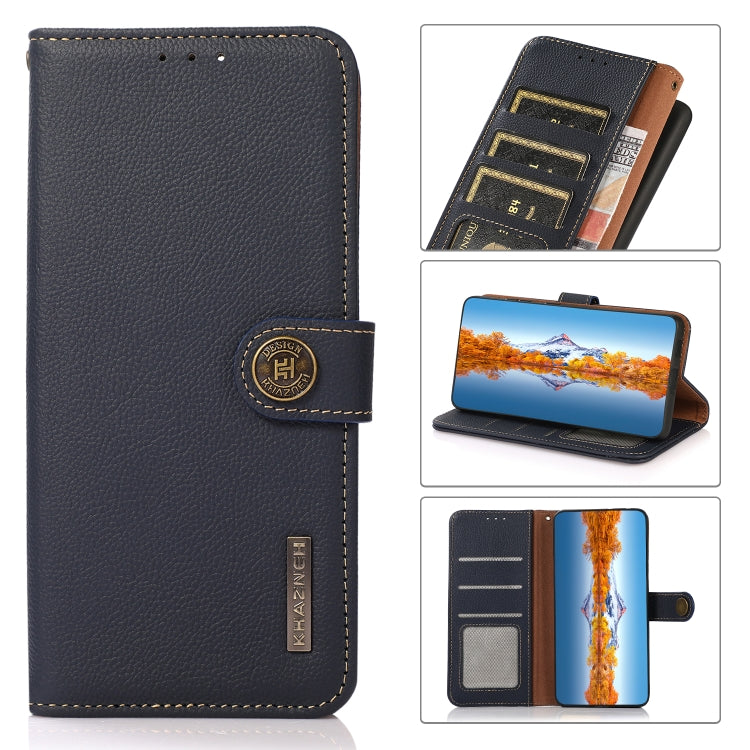 For Xiaomi Redmi Note 12 Pro China KHAZNEH Custer Genuine Leather RFID Phone Case(Blue) Eurekaonline