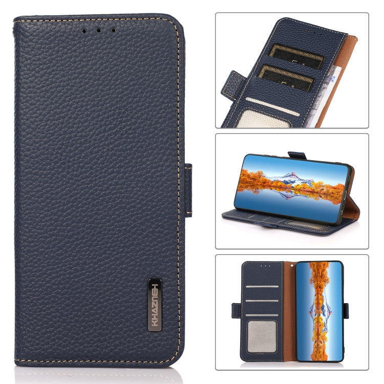 For Xiaomi Redmi Note 12 Pro China KHAZNEH Side-Magnetic Litchi Genuine Leather RFID Phone Case(Blue) Eurekaonline