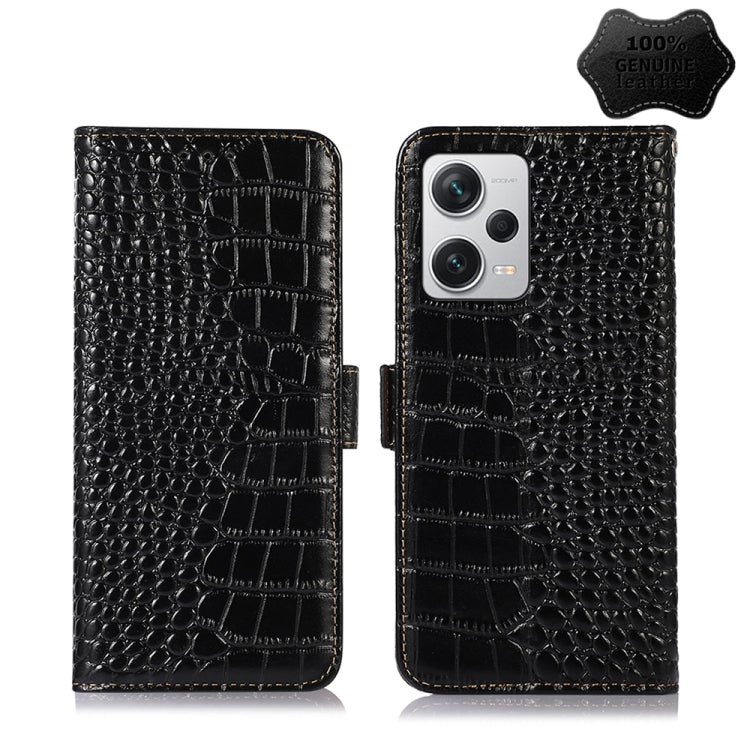 For Xiaomi Redmi Note 12 Pro+ China Magnetic Crocodile Texture Genuine Leather RFID Phone Case(Black) Eurekaonline