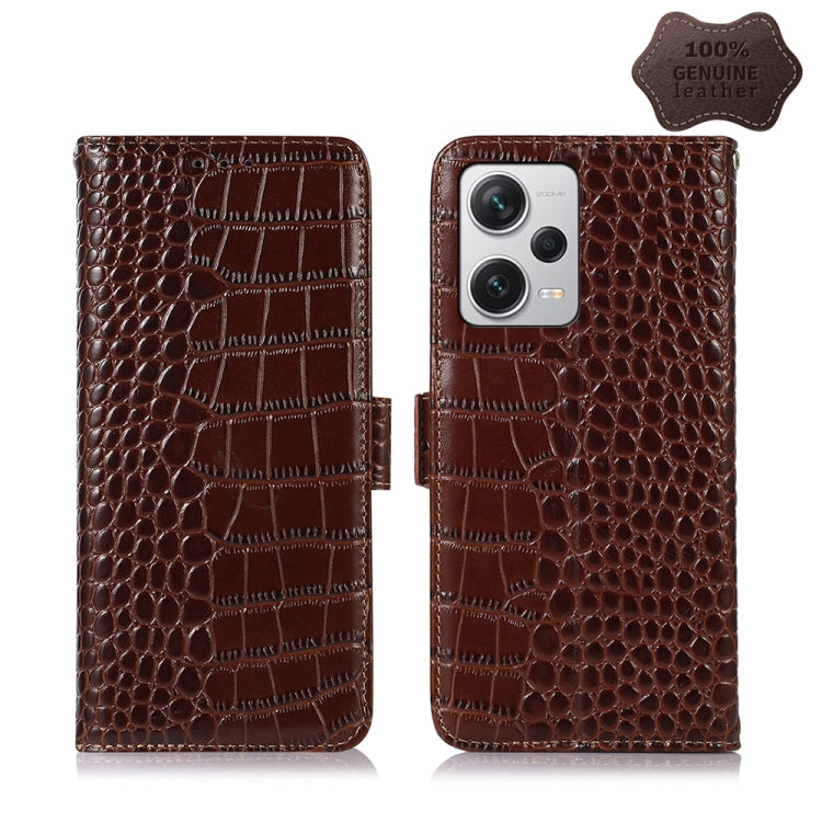 For Xiaomi Redmi Note 12 Pro+ China Magnetic Crocodile Texture Genuine Leather RFID Phone Case(Brown) Eurekaonline