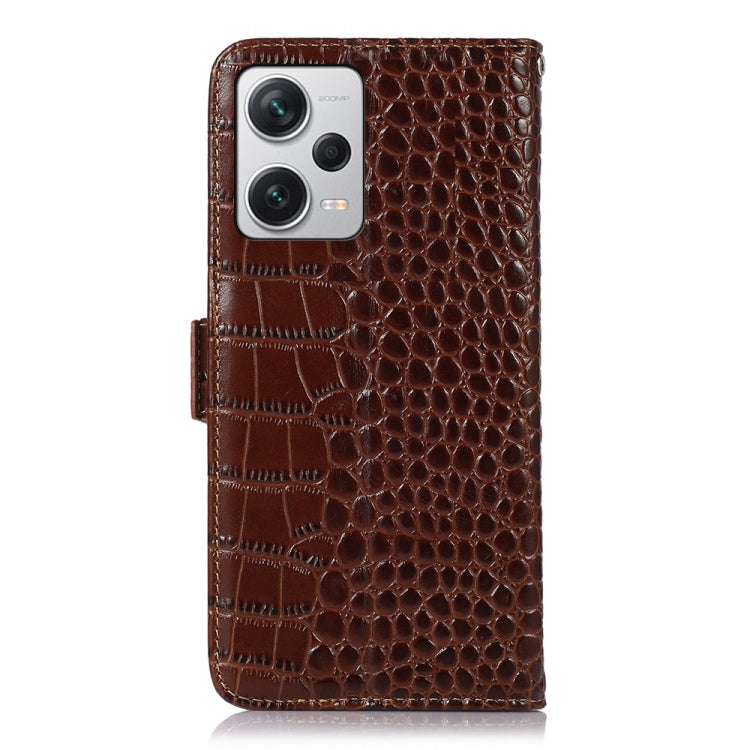 For Xiaomi Redmi Note 12 Pro+ China Magnetic Crocodile Texture Genuine Leather RFID Phone Case(Brown) Eurekaonline