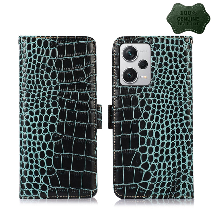 For Xiaomi Redmi Note 12 Pro+ China Magnetic Crocodile Texture Genuine Leather RFID Phone Case(Green) Eurekaonline