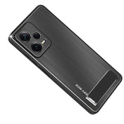 For Xiaomi Redmi Note 12 Pro+ China Metal Brushed Texture Shockproof Phone Case with Holder(Black) Eurekaonline