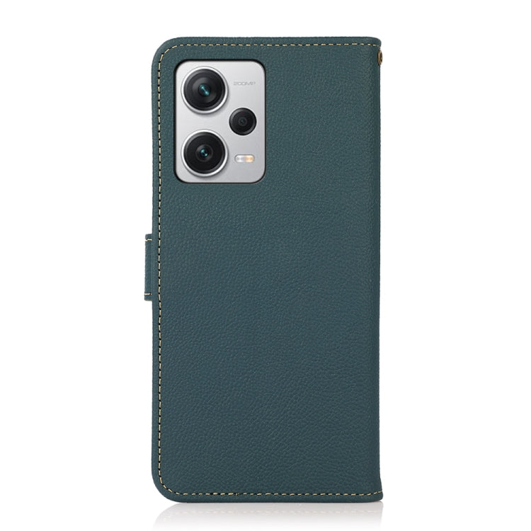 For Xiaomi Redmi Note 12 Pro+ China / Redmi Note 12 Explorer KHAZNEH Custer Genuine Leather RFID Phone Case(Green) Eurekaonline