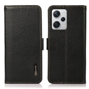 For Xiaomi Redmi Note 12 Pro+ China / Redmi Note 12 Explorer KHAZNEH Side-Magnetic Litchi Genuine Leather RFID Phone Case(Black) Eurekaonline