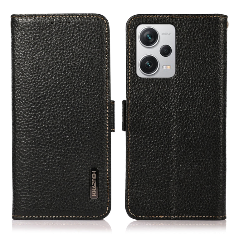  Redmi Note 12 Explorer KHAZNEH Side-Magnetic Litchi Genuine Leather RFID Phone Case(Black) Eurekaonline