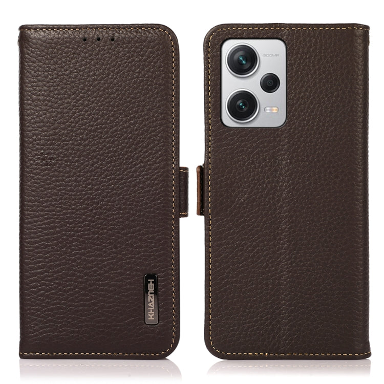  Redmi Note 12 Explorer KHAZNEH Side-Magnetic Litchi Genuine Leather RFID Phone Case(Brown) Eurekaonline