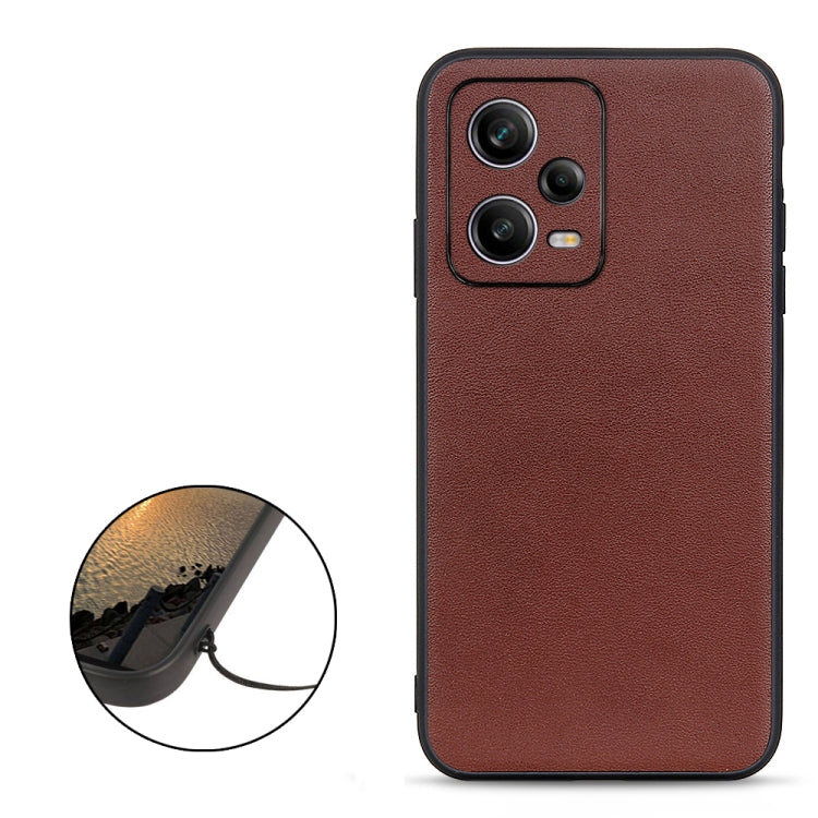 For Xiaomi Redmi Note 12 Pro China Sheep Texture Genuine Leather Shockproof Phone Case(Brown) Eurekaonline