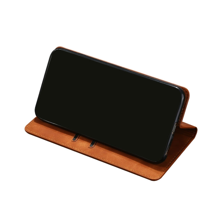 For Xiaomi Redmi Note 12 Pro China Skin Feel Magnetic Horizontal Flip Leather Phone Case(Light Brown) Eurekaonline