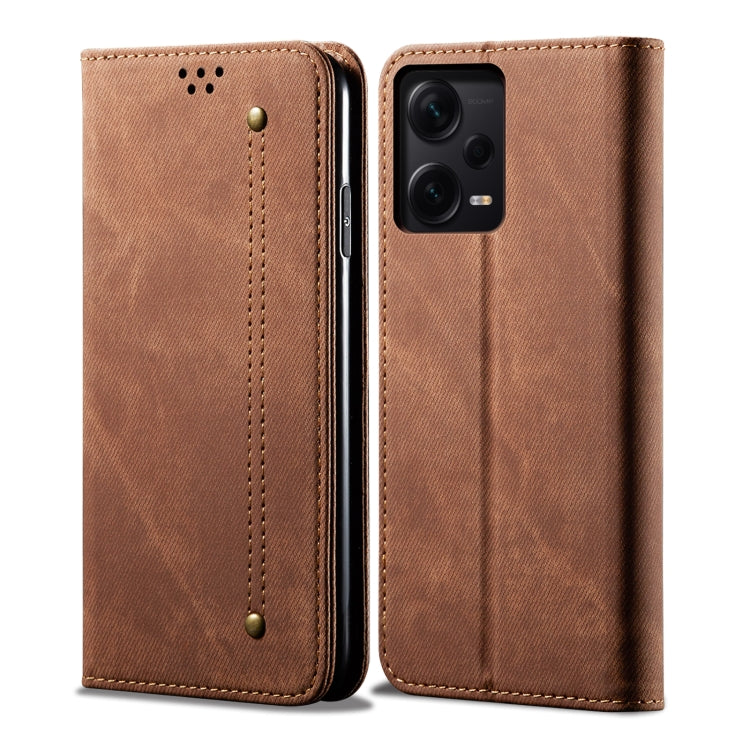 For Xiaomi Redmi Note 12 Pro Denim Texture Leather Phone Case(Brown) Eurekaonline