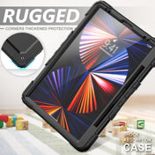 For iPad Pro 12.9 2022 / 2021 / 2020 / 2018 Shockproof Colorful Silicone + PC Protective Tablet Case with Holder & Shoulder Strap & Hand Strap & Pen Slot(All Black) Eurekaonline