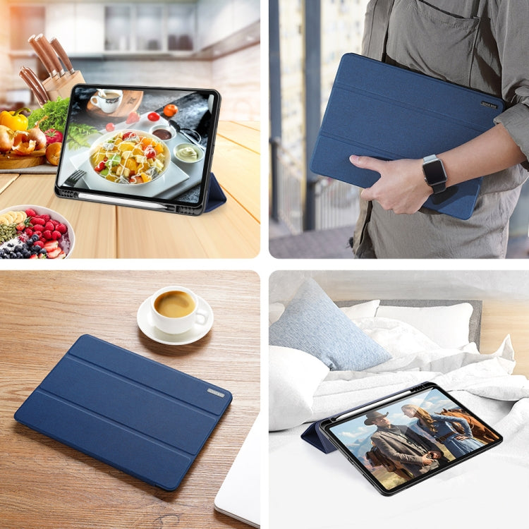 For iPad Pro 12.9 2022 / 2021 / 2020 DUX DUCIS Domo Series Horizontal Flip Magnetic TPU + PU Leather Tablet Case with Three-folding Holder & Pen Slot & Sleep / Wake-up Function(Blue) Eurekaonline