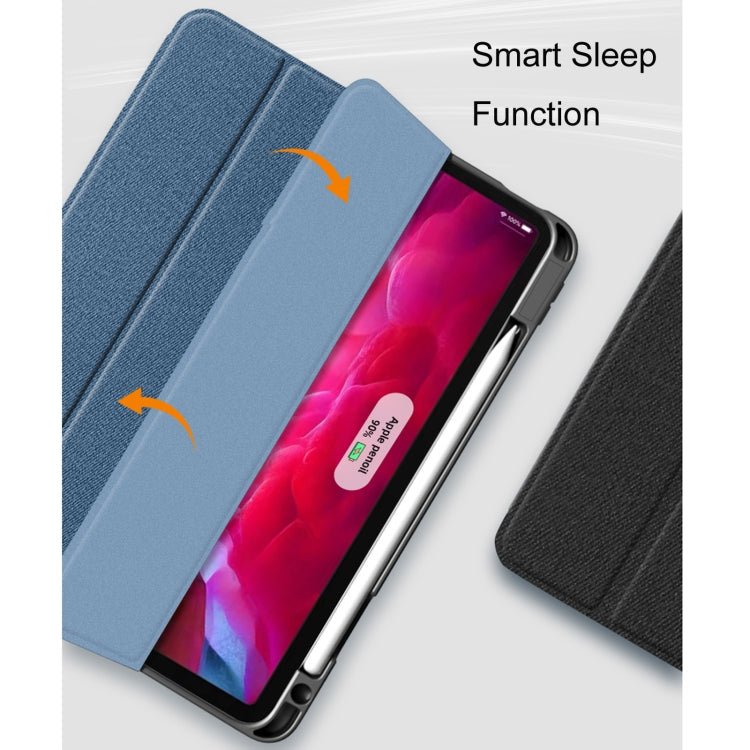 For iPad Pro 12.9 2022 / 2021 / 2020 Mutural YASHI Series TPU + PU Cloth Pattern Texture Horizontal Flip Leather Tablet Case with Three-folding Holder & Pen Slot & Wake-up / Sleep Function(Blue) Eurekaonline