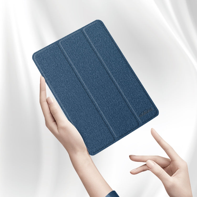 For iPad Pro 12.9 2022 / 2021 / 2020 Mutural YASHI Series TPU + PU Cloth Pattern Texture Horizontal Flip Leather Tablet Case with Three-folding Holder & Pen Slot & Wake-up / Sleep Function(Blue) Eurekaonline