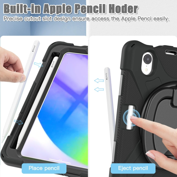 For iPad mini 6 Silicone + PC Protective Tablet Case with Holder & Shoulder Strap(Black+Black) Eurekaonline