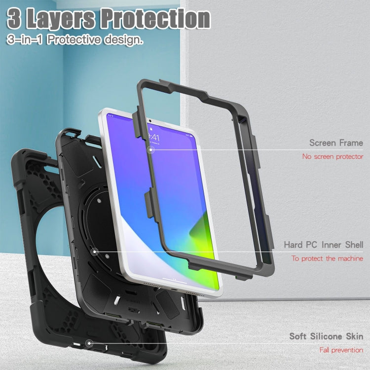 For iPad mini 6 Silicone + PC Protective Tablet Case with Holder & Shoulder Strap(Black+Black) Eurekaonline