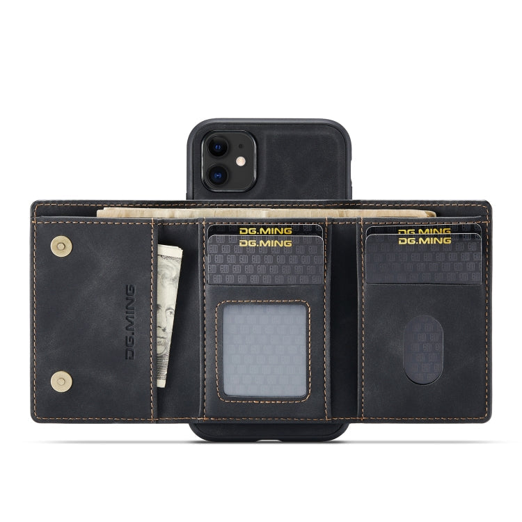 For iPhone 11 DG.MING M1 Series 3-Fold Multi Card Wallet + Magnetic Back Cover Shockproof Case with Holder Function (Black) Eurekaonline