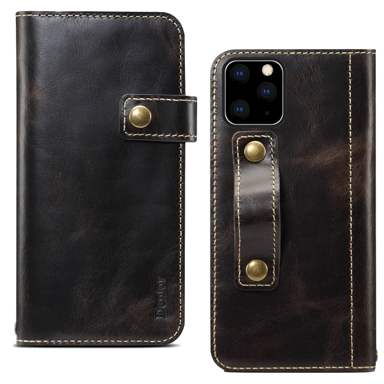 For iPhone 11 Denior Oil Wax Cowhide DK Magnetic Button Horizontal Flip Leather Case with Holder & Card Slots & Wallet(Black) Eurekaonline