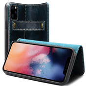 For iPhone 11 Denior Oil Wax Cowhide DK Magnetic Button Horizontal Flip Leather Case with Holder & Card Slots & Wallet(Dark Blue) Eurekaonline