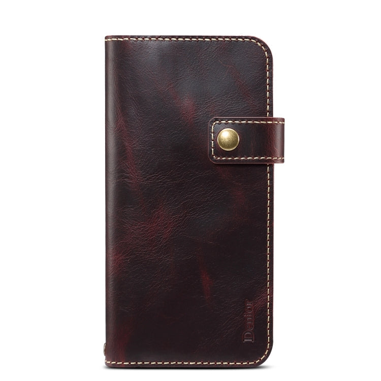 For iPhone 11 Denior Oil Wax Cowhide DK Magnetic Button Horizontal Flip Leather Case with Holder & Card Slots & Wallet(Dark Red) Eurekaonline