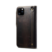 For iPhone 11 Denior Oil Wax Cowhide Magnetic Button Horizontal Flip Leather Case with Card Slots & Wallet(Black) Eurekaonline