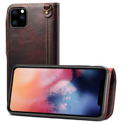 For iPhone 11 Denior Oil Wax Cowhide Magnetic Button Horizontal Flip Leather Case with Card Slots & Wallet(Dark Red) Eurekaonline