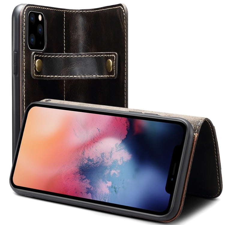 For iPhone 11 Pro Denior Oil Wax Cowhide DK Magnetic Button Horizontal Flip Leather Case with Holder & Card Slots & Wallet(Black) Eurekaonline