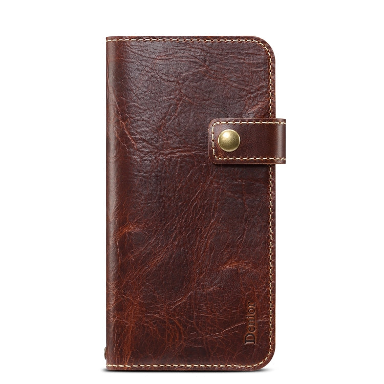 For iPhone 11 Pro Denior Oil Wax Cowhide DK Magnetic Button Horizontal Flip Leather Case with Holder & Card Slots & Wallet(Brown) Eurekaonline