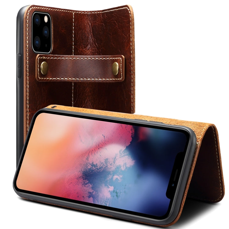 For iPhone 11 Pro Denior Oil Wax Cowhide DK Magnetic Button Horizontal Flip Leather Case with Holder & Card Slots & Wallet(Brown) Eurekaonline
