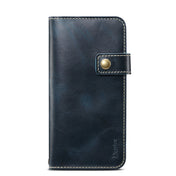 For iPhone 11 Pro Denior Oil Wax Cowhide DK Magnetic Button Horizontal Flip Leather Case with Holder & Card Slots & Wallet(Dark Blue) Eurekaonline