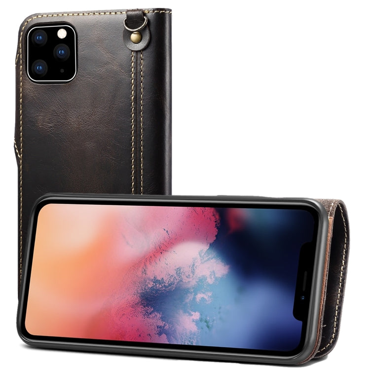 For iPhone 11 Pro Denior Oil Wax Cowhide Magnetic Button Horizontal Flip Leather Case with Card Slots & Wallet(Black) Eurekaonline