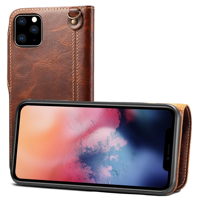 For iPhone 11 Pro Denior Oil Wax Cowhide Magnetic Button Horizontal Flip Leather Case with Card Slots & Wallet(Brown) Eurekaonline