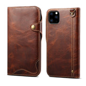 For iPhone 11 Pro Denior Oil Wax Cowhide Magnetic Button Horizontal Flip Leather Case with Card Slots & Wallet(Brown) Eurekaonline