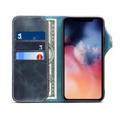 For iPhone 11 Pro Denior Oil Wax Cowhide Magnetic Button Horizontal Flip Leather Case with Card Slots & Wallet(Dark Blue) Eurekaonline