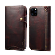 For iPhone 11 Pro Denior Oil Wax Cowhide Magnetic Button Horizontal Flip Leather Case with Card Slots & Wallet(Dark Red) Eurekaonline