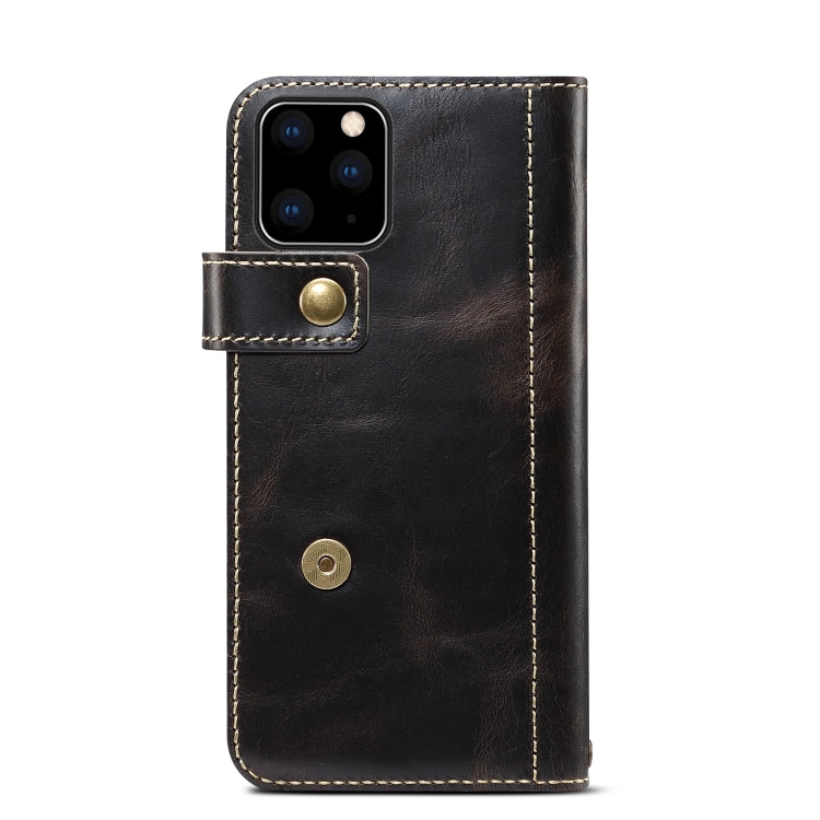 For iPhone 11 Pro Max Denior Oil Wax Cowhide DK Magnetic Button Horizontal Flip Leather Case with Holder & Card Slots & Wallet(Black) Eurekaonline