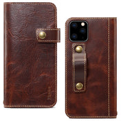 For iPhone 11 Pro Max Denior Oil Wax Cowhide DK Magnetic Button Horizontal Flip Leather Case with Holder & Card Slots & Wallet(Brown) Eurekaonline