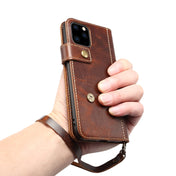 For iPhone 11 Pro Max Denior Oil Wax Cowhide DK Magnetic Button Horizontal Flip Leather Case with Holder & Card Slots & Wallet(Brown) Eurekaonline