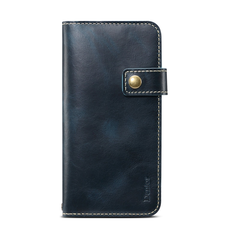 For iPhone 11 Pro Max Denior Oil Wax Cowhide DK Magnetic Button Horizontal Flip Leather Case with Holder & Card Slots & Wallet(Dark Blue) Eurekaonline