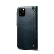 For iPhone 11 Pro Max Denior Oil Wax Cowhide Magnetic Button Horizontal Flip Leather Case with Card Slots & Wallet(Dark Blue) Eurekaonline