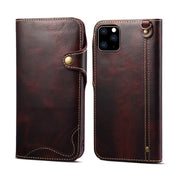 For iPhone 11 Pro Max Denior Oil Wax Cowhide Magnetic Button Horizontal Flip Leather Case with Card Slots & Wallet(Dark Red) Eurekaonline
