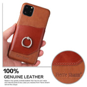 For iPhone 11 Pro Max Fierre Shann Oil Wax Texture Genuine Leather Back Cover Case with 360 Degree Rotation Holder & Card Slot (Brown) Eurekaonline