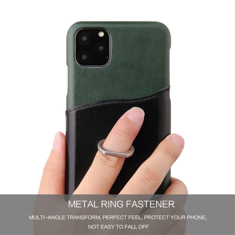 For iPhone 11 Pro Max Fierre Shann Oil Wax Texture Genuine Leather Back Cover Case with 360 Degree Rotation Holder & Card Slot (Green) Eurekaonline