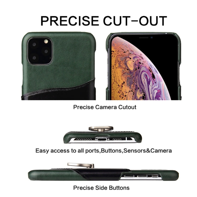 For iPhone 11 Pro Max Fierre Shann Oil Wax Texture Genuine Leather Back Cover Case with 360 Degree Rotation Holder & Card Slot (Green) Eurekaonline