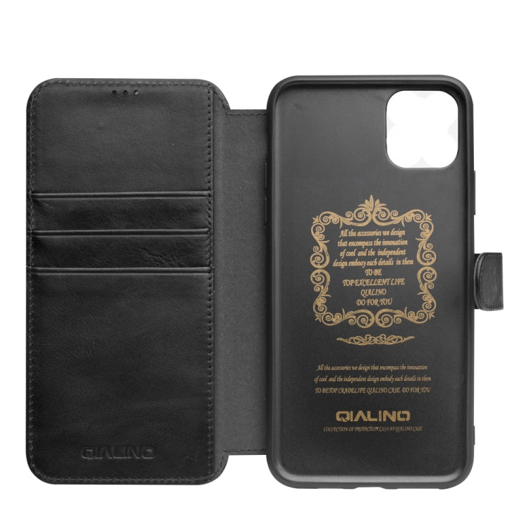 For iPhone 11 Pro Max QIALINO Business Magnetic Buckle Horizontal Flip Leather Case with Card Slots(Black) Eurekaonline