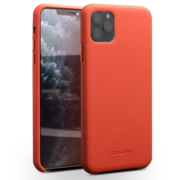 For iPhone 11 Pro Max QIALINO Shockproof Top-grain Leather Protective Case(Orange) Eurekaonline