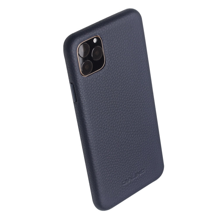 For iPhone 11 Pro Max QIALINO Shockproof Top-grain Leather Protective Case(Royal Blue) Eurekaonline