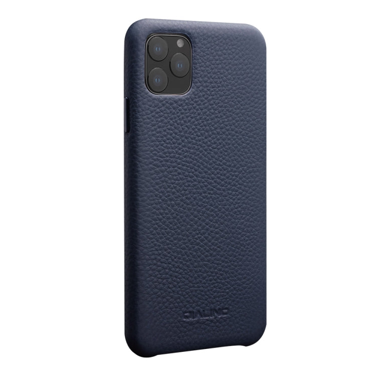For iPhone 11 Pro Max QIALINO Shockproof Top-grain Leather Protective Case(Royal Blue) Eurekaonline