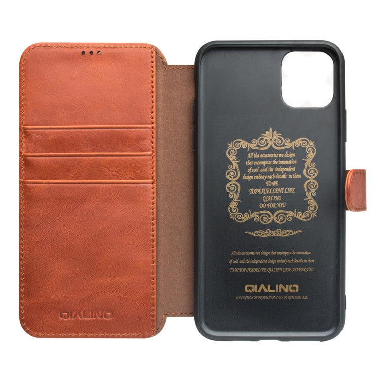 For iPhone 11 Pro QIALINO Business Magnetic Buckle Horizontal Flip Leather Case with Card Slots(Light Brown) Eurekaonline